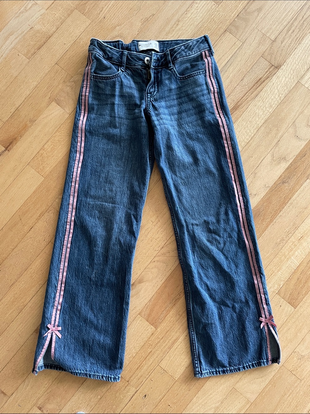 abercrombie kids Blue Jeans with Pink Side Stripes